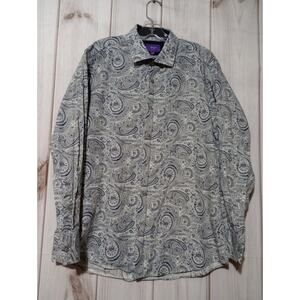 Tallia Shirt Men's Large Navy Paisley Button Front